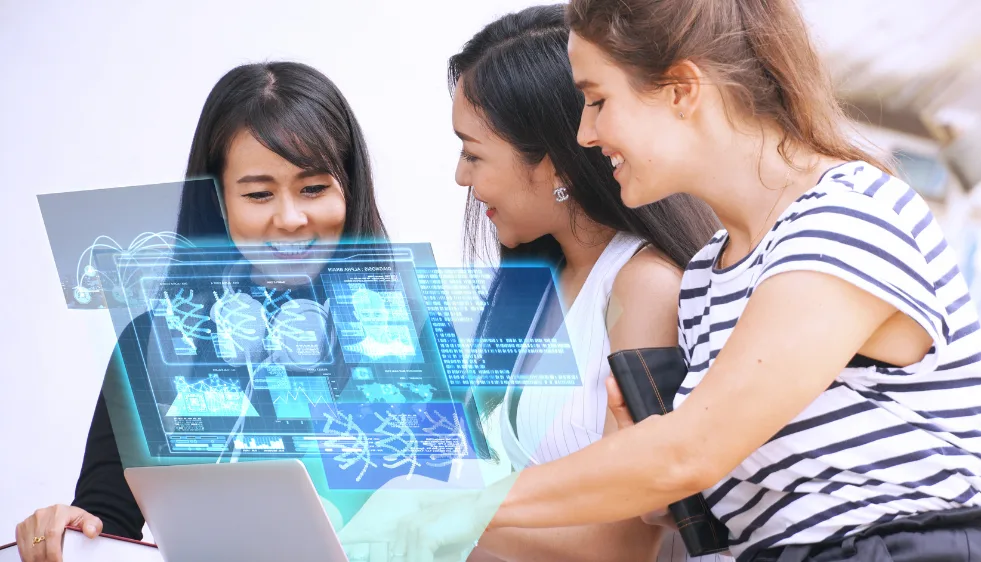 Vista aérea de un espacio de trabajo moderno trabajando con copilotia